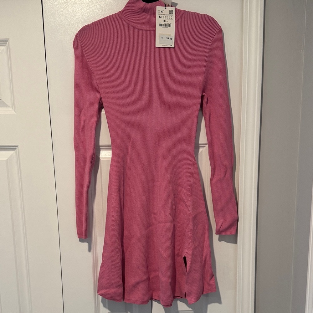 Pink Ribbed Knit Dress